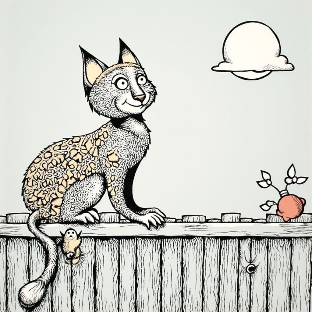 Feline Fencing Art in Whimsical Cartoon Style