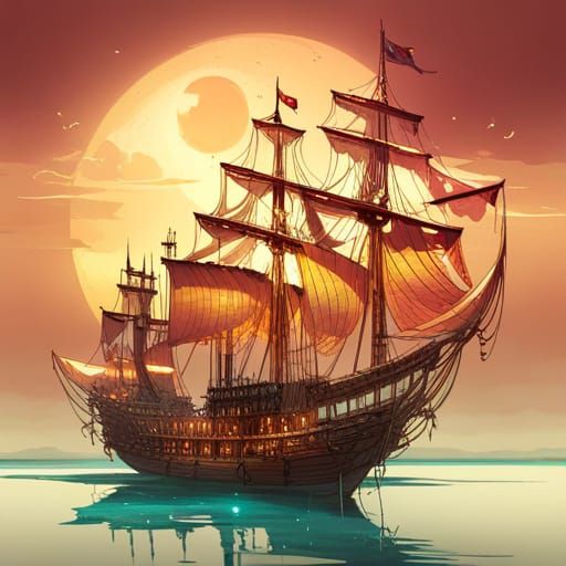 Steampunk Pirate Ship with Luminous Colors