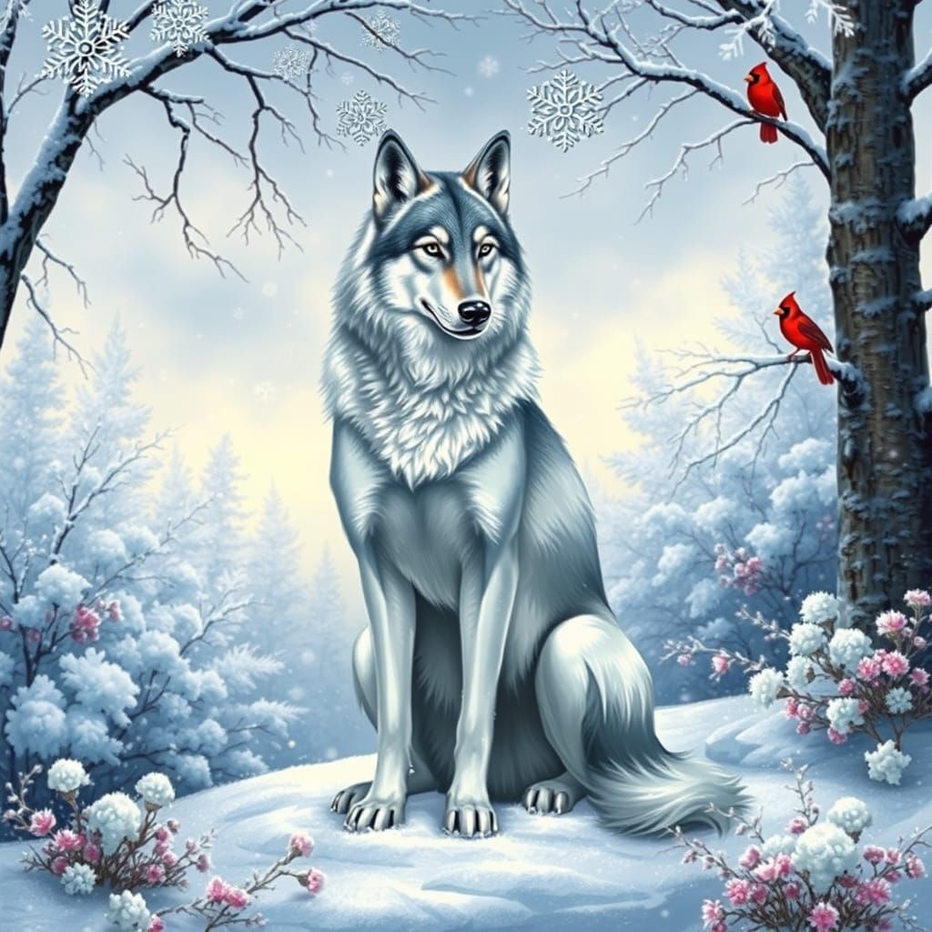 Majestic Winter Wolf in a Serene Snowy Landscape
