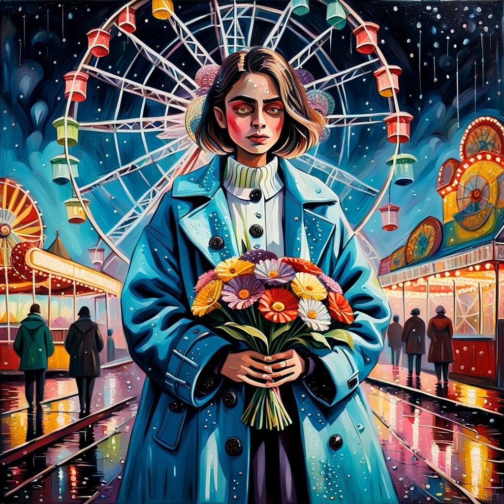 Woman with Flowers: Hyperrealistic Impasto Oil Painting