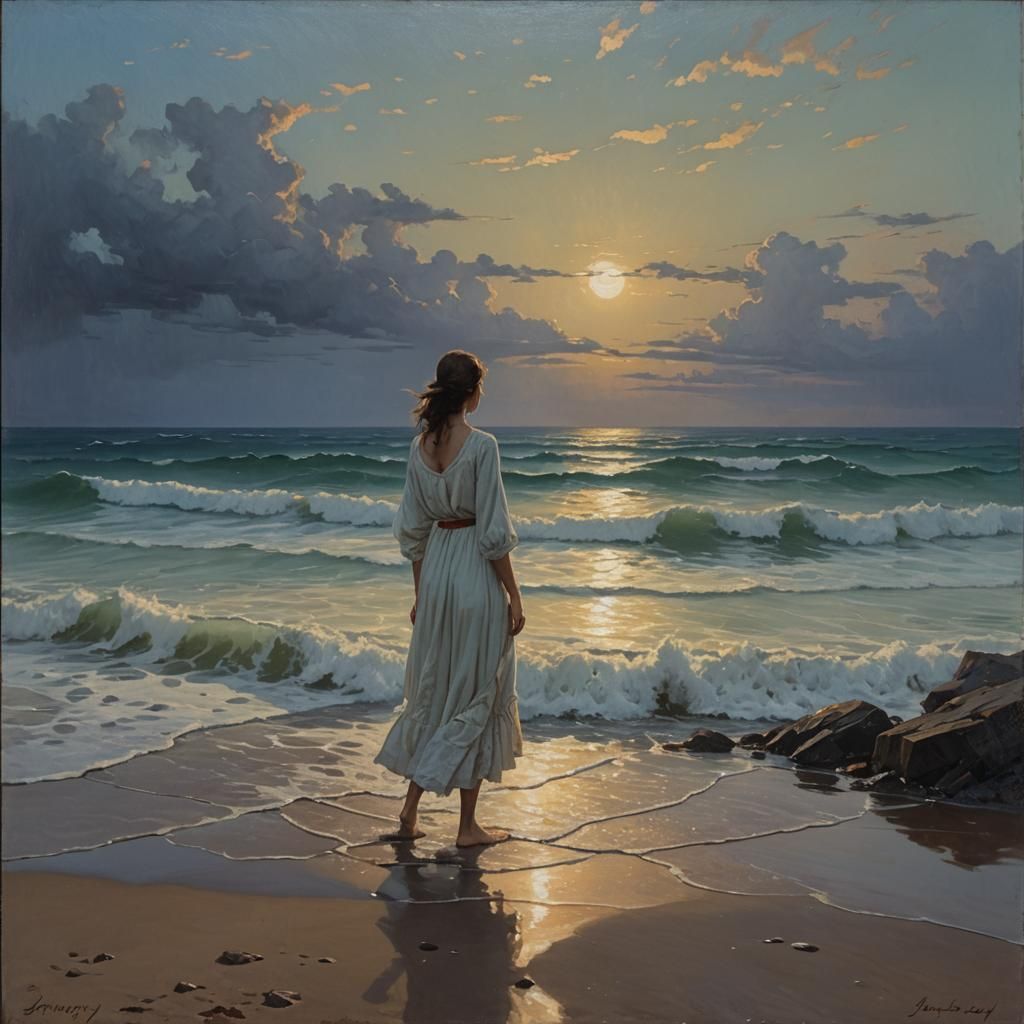 Dreamlike Seascape at Dawn: Oil Painting