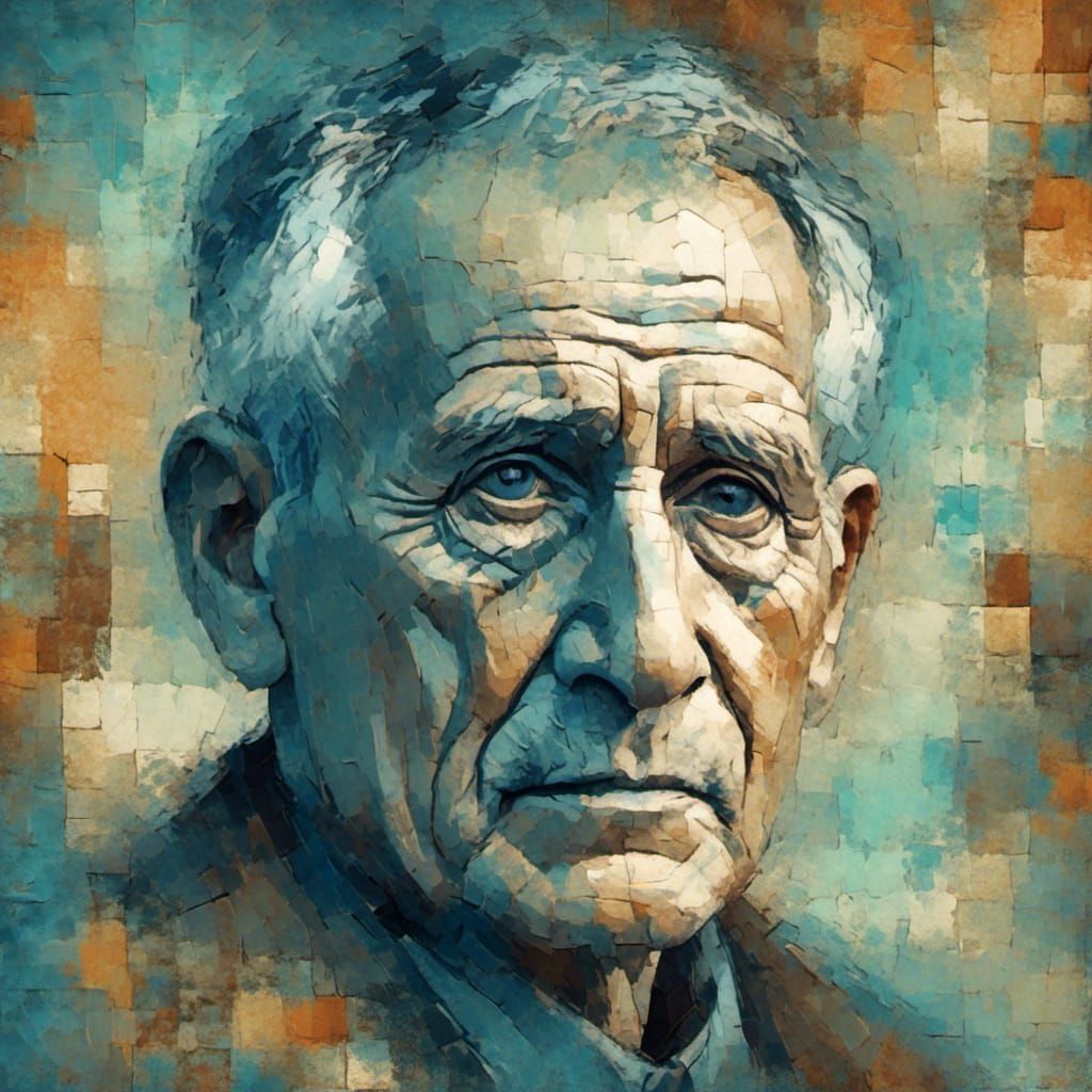Contemplative Man in Cubist Digital Illustration