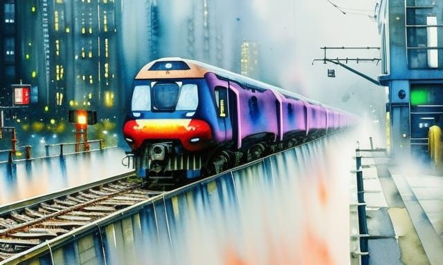 Colorful Modern Train Speedpaint in Watercolor Style