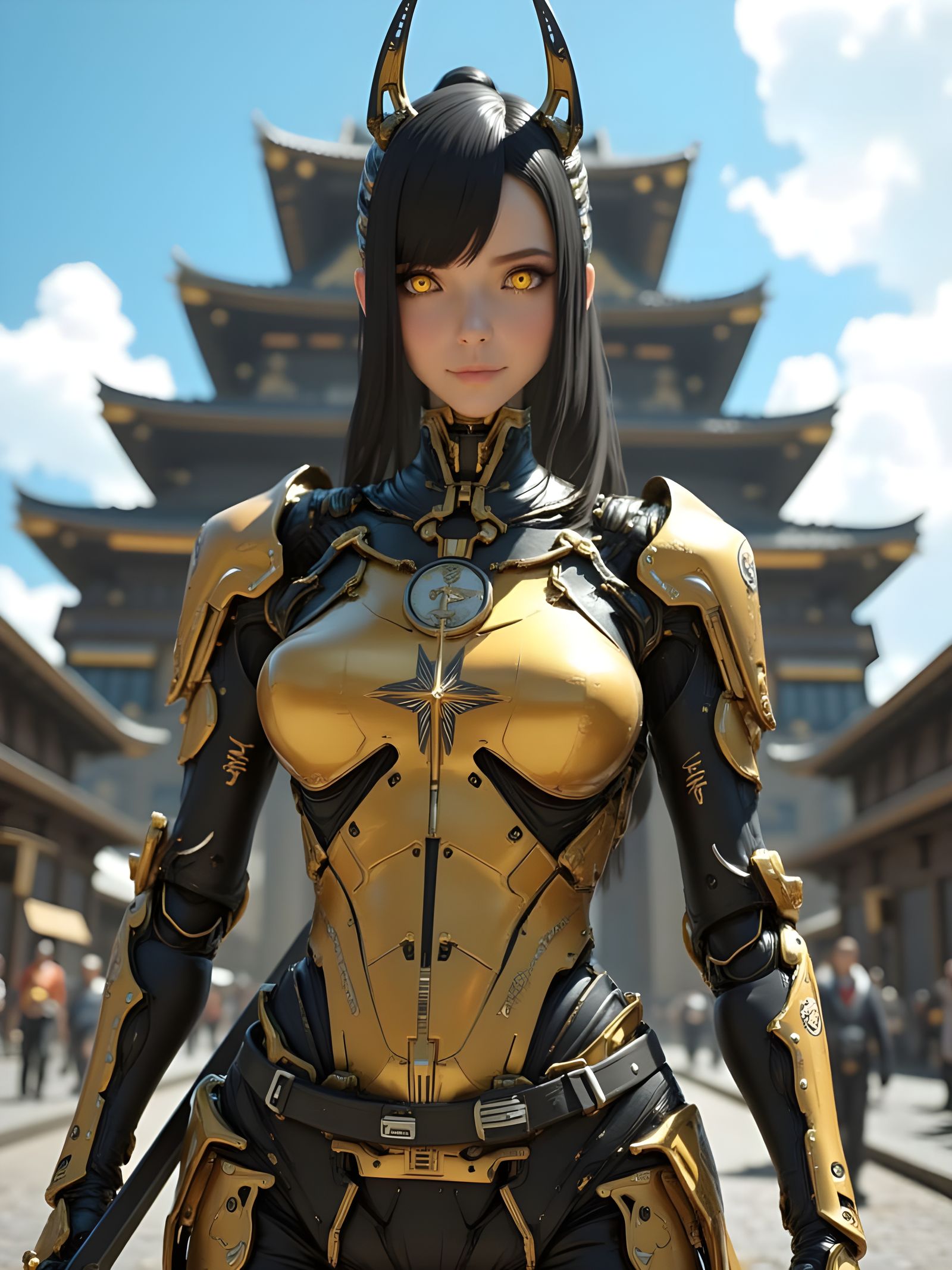 Golden Cyberpunk Samurai Goddess of the Shogunate