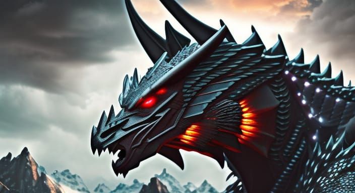 Mystical Black Dragon God in Dark Fantasy Style