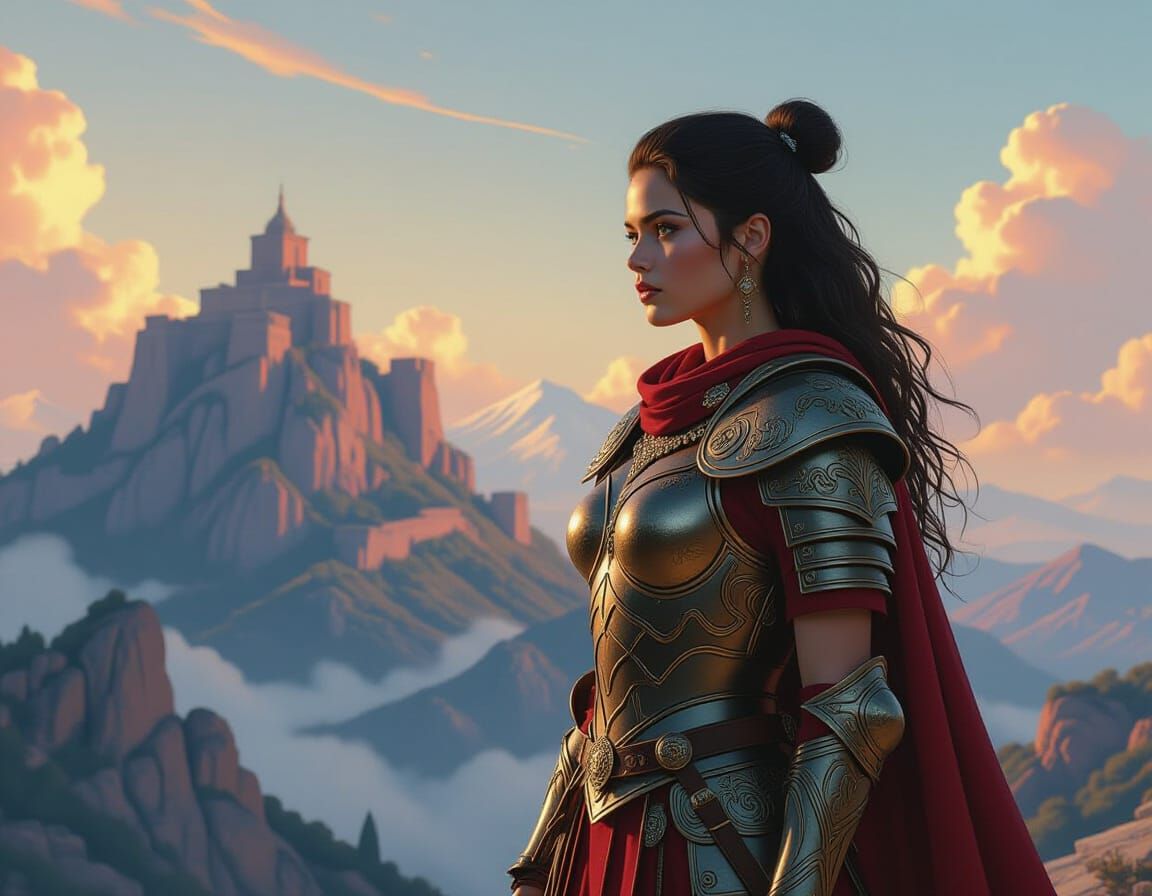 Olympian Warrior Couple in Dramatic Landscape Art