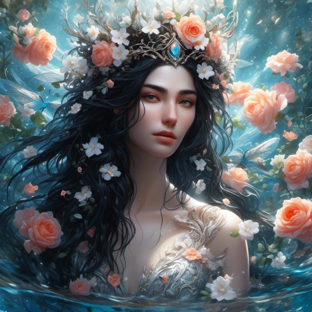 Radiant Woman Portrait with Bioluminescent Roses