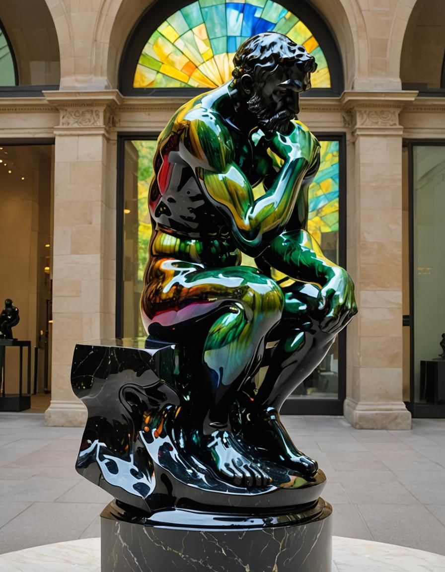 Auguste Rodin, the Thinker, in the style of Rene Lalique