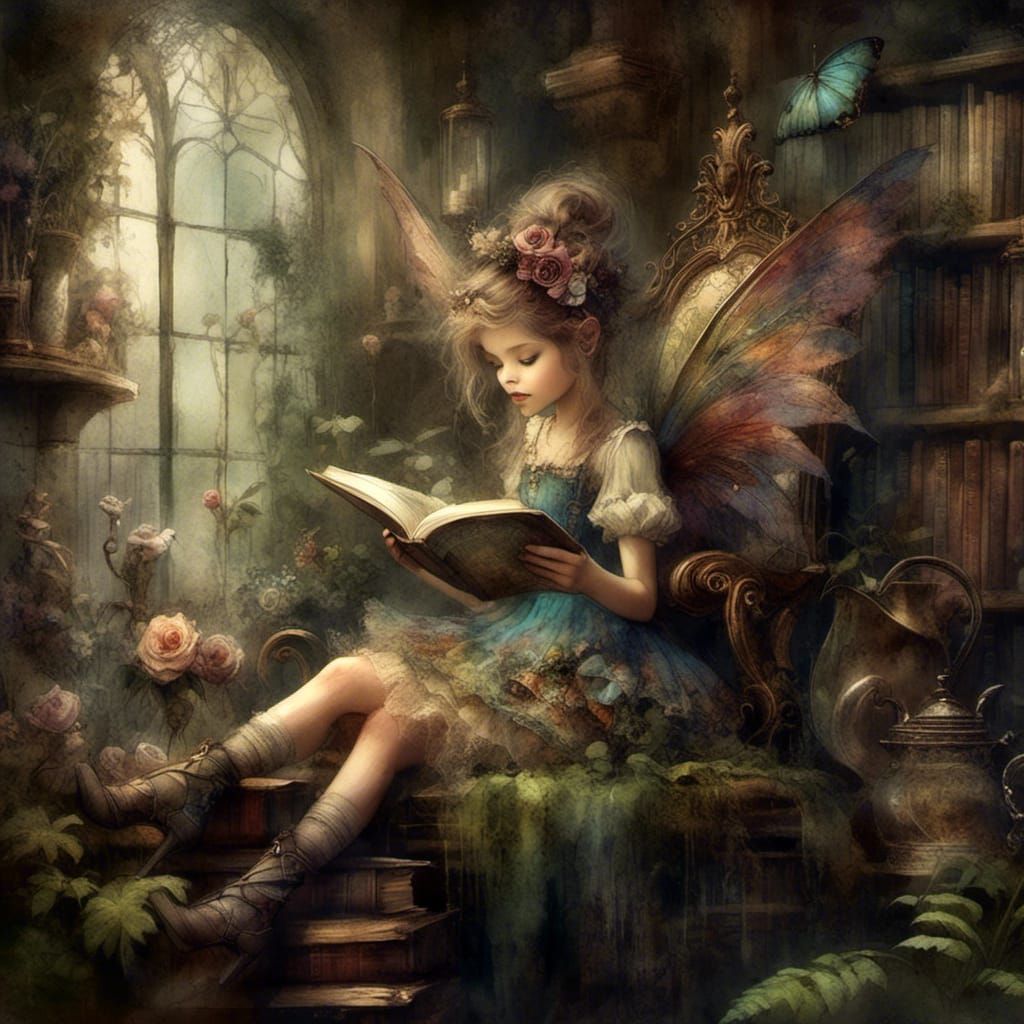 Cute Pixie Reads in Jeweled Castle Library
