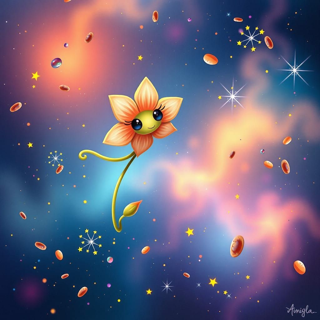 Whimsical Flower Being in Celestial Wonderland