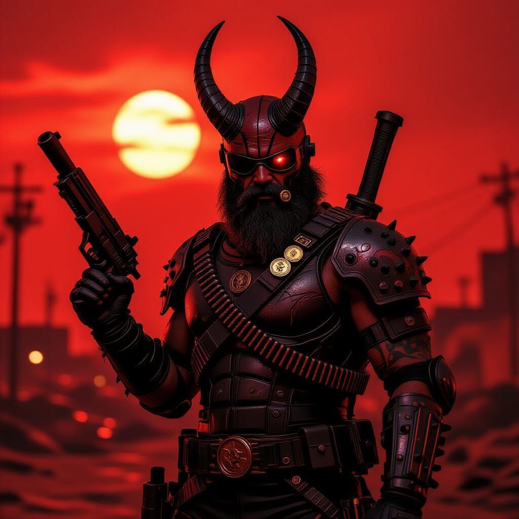 Dieselpunk Barbazu Warrior in Apocalyptic Avernus