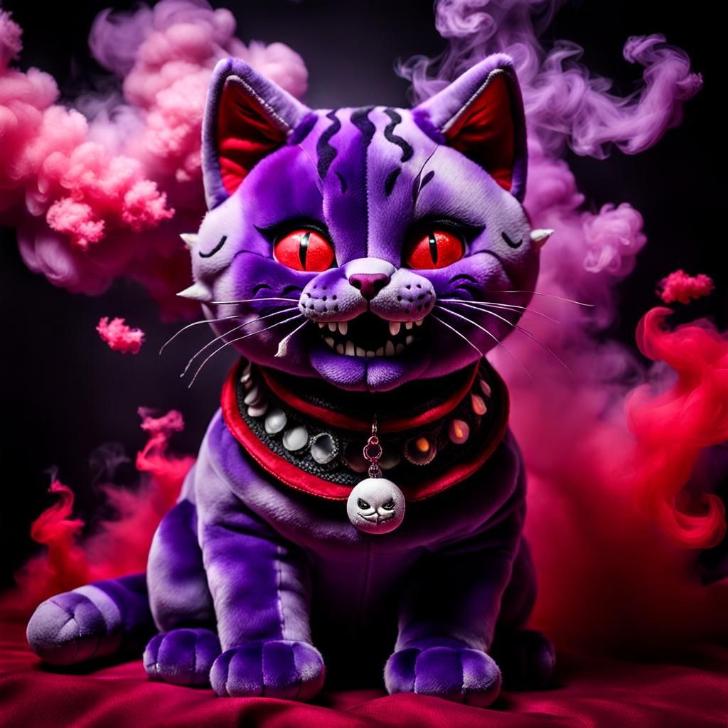 Stuffed Purple Cat Toy in Moody Lighting