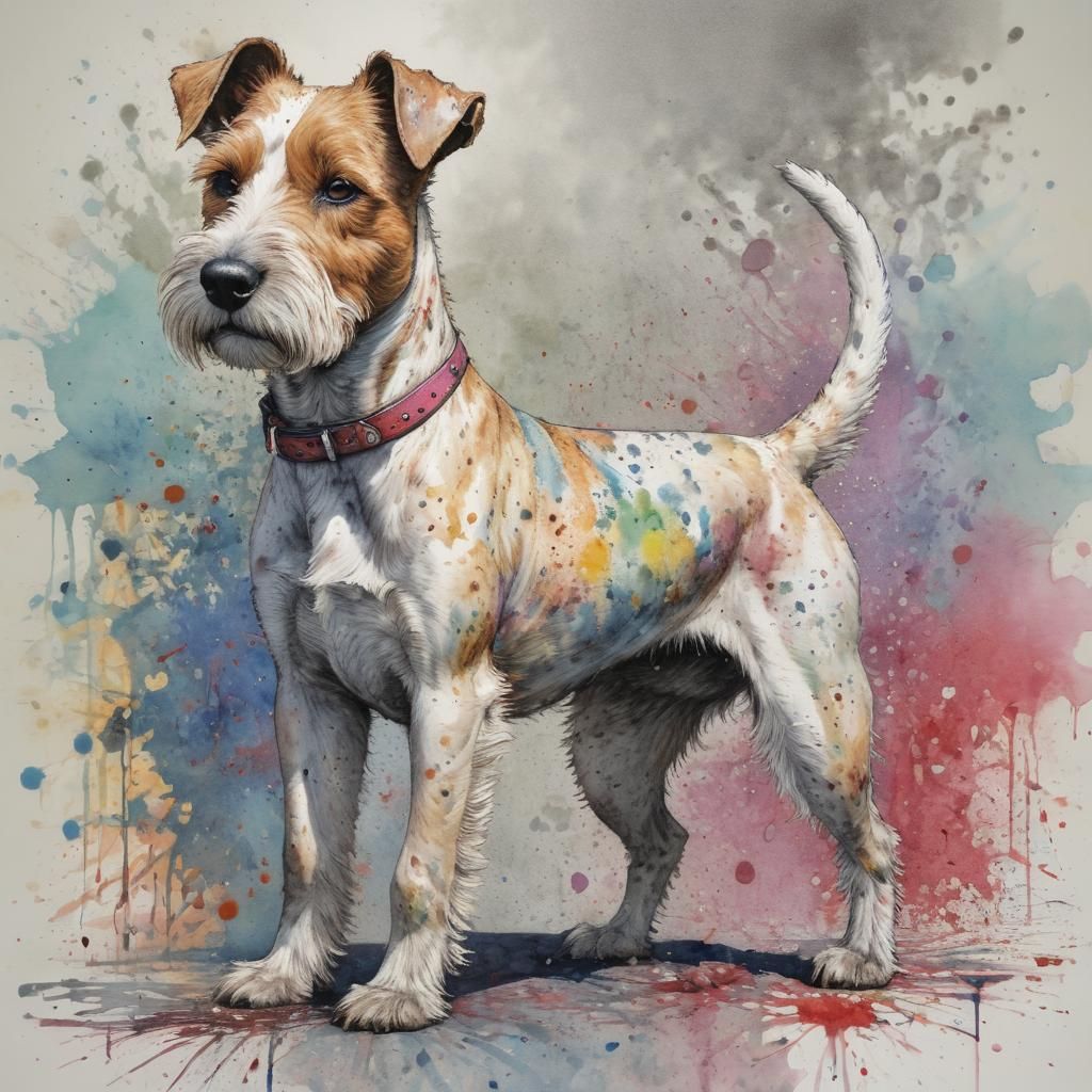 Airedale Terrier in Watercolour and Ink Illustration