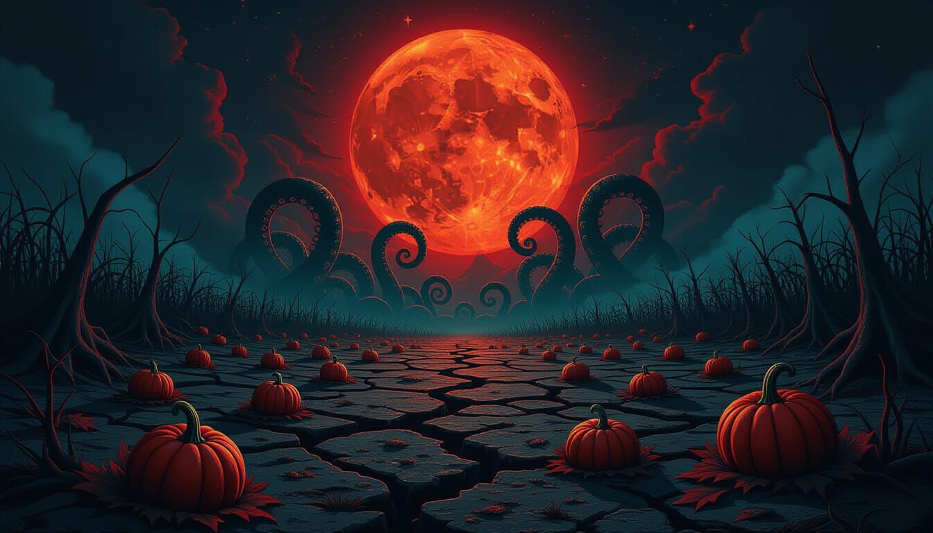 Cosmic Horror Harvest Under Blood Moon