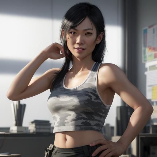 Smiling Asian Detective in Hyperdetailed Portrait