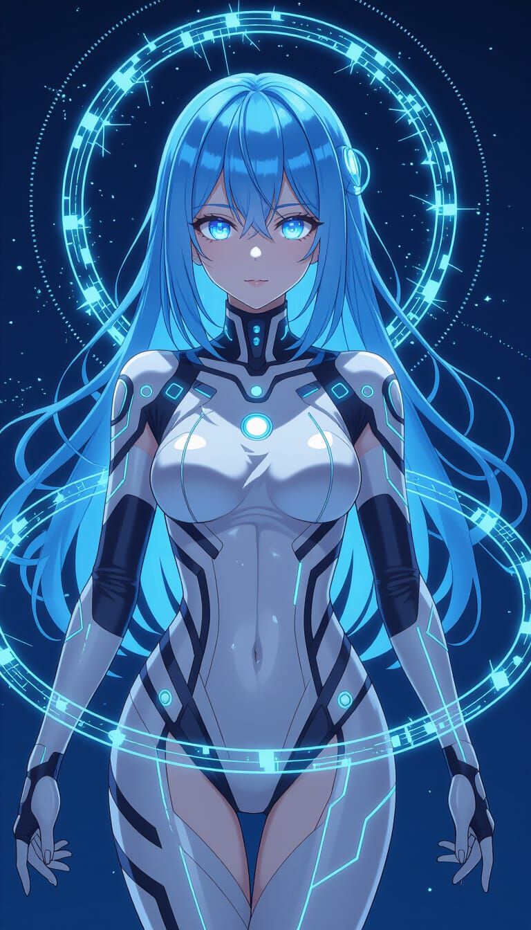 Futuristic AI Companion in Realistic Anime Style