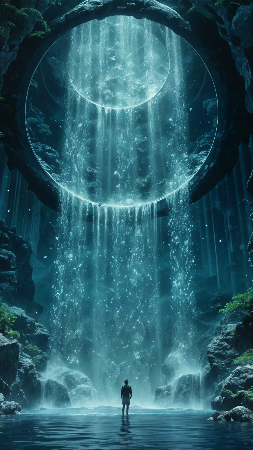 Sleek Metallic Ring Structure in Mid-Air with Crystal Clear ...