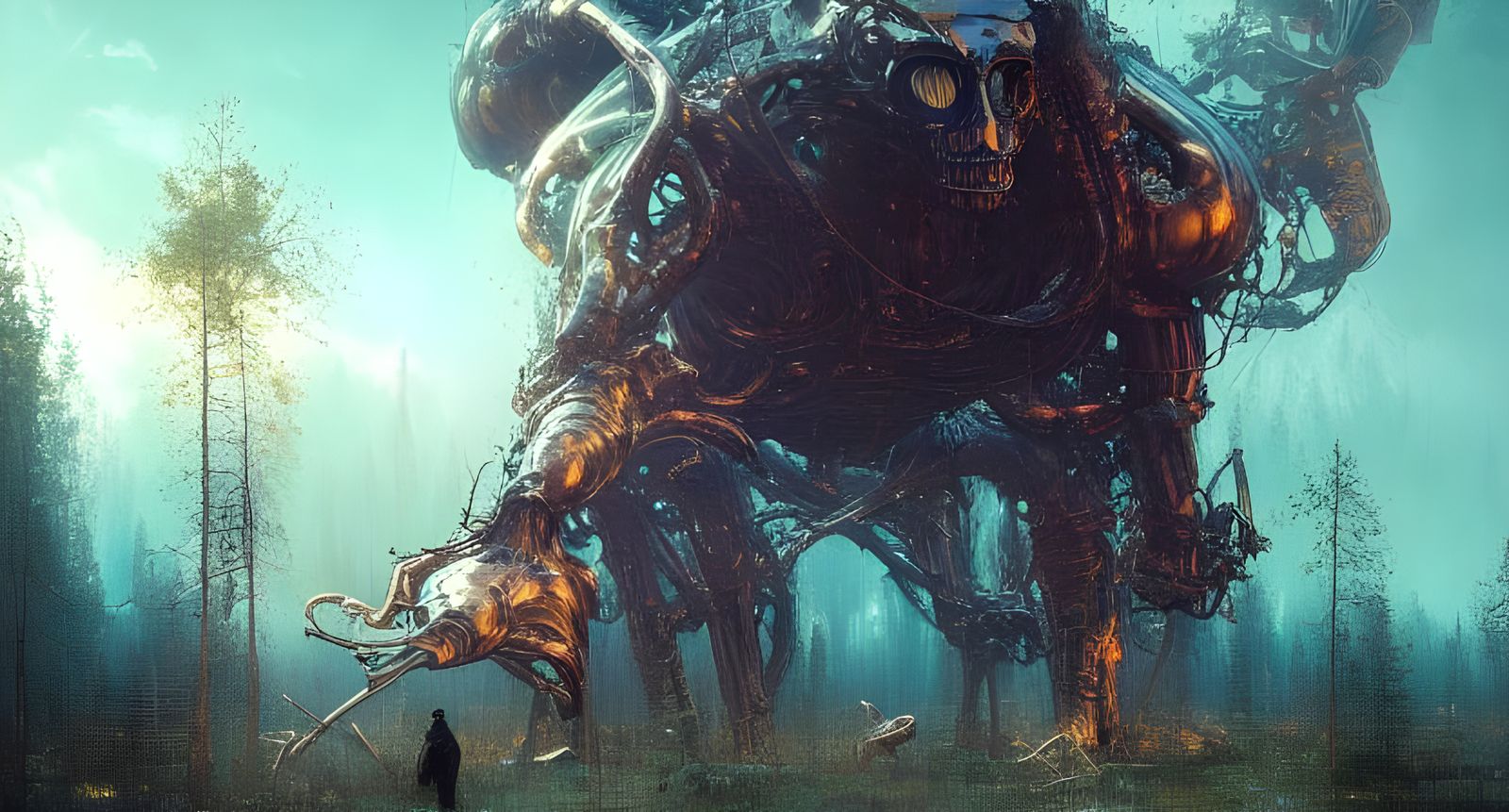 Nightmarish Extraterrestrial Landscape in Tetradic Colors