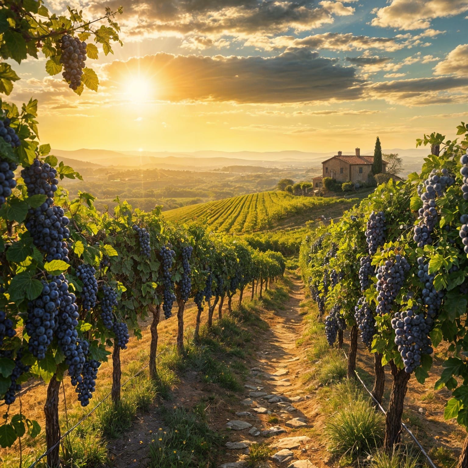 Golden Hour Vineyard in Whimsical Fantasy Style