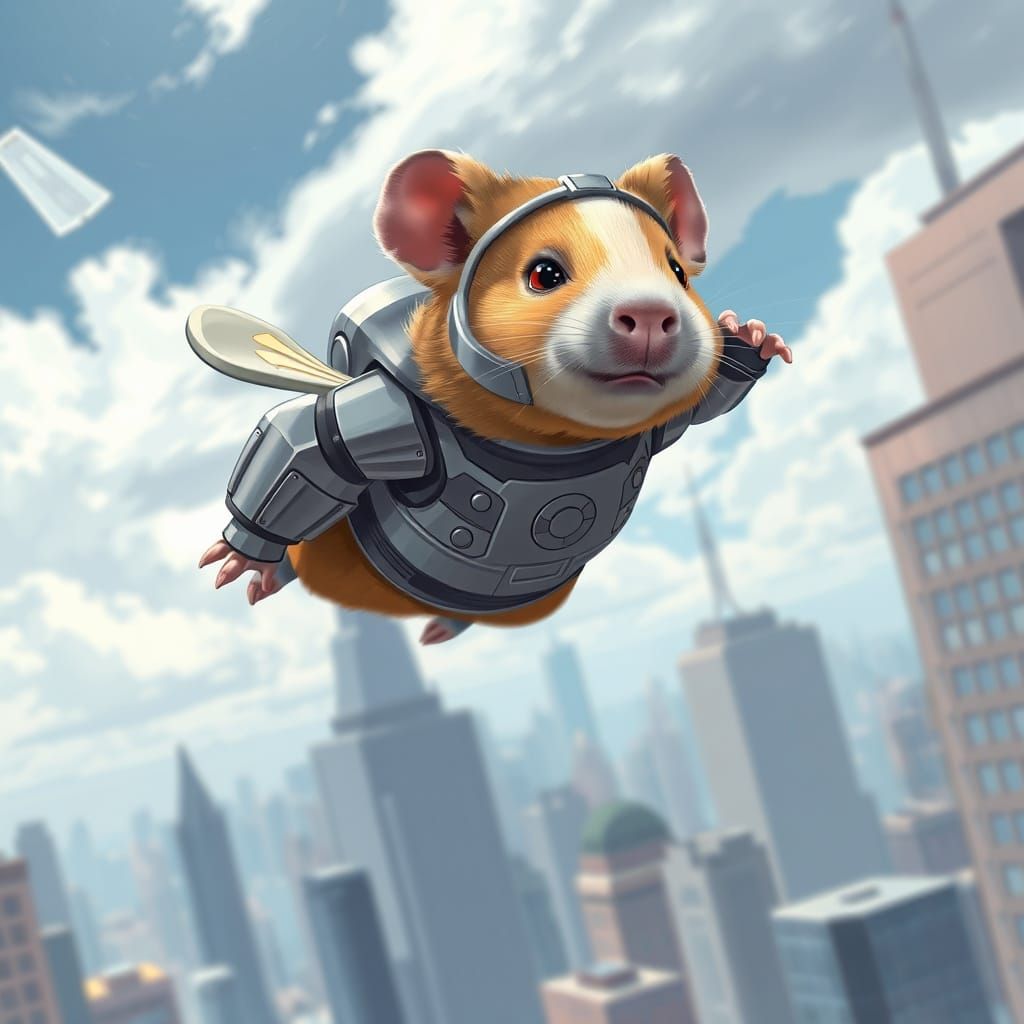 Flying Guinea Pig in Cyberpunk Armor