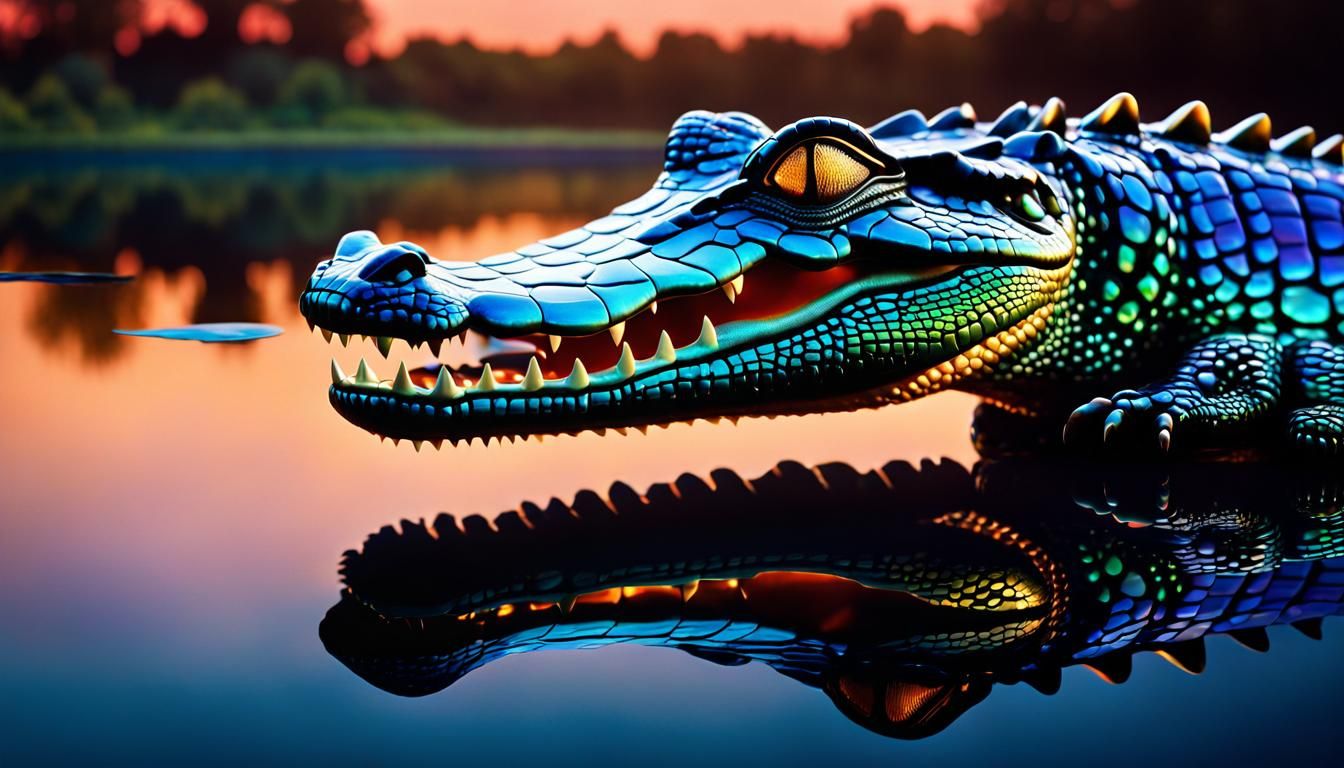 Surreal Crocodile in Abstract Fauvism Style