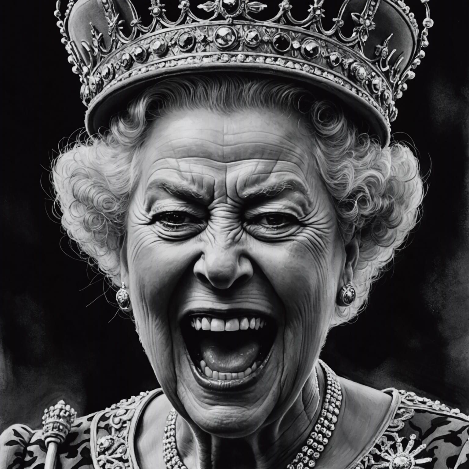 Queen's Portrait in Black and White Oil Paint Style