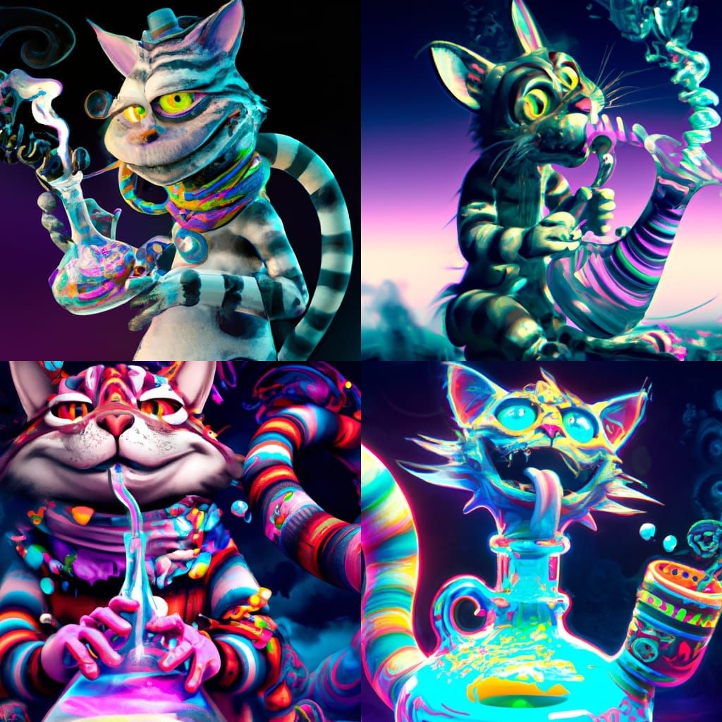 Psychedelic Cheshire Cat Smoking, Dark Fantasy Art