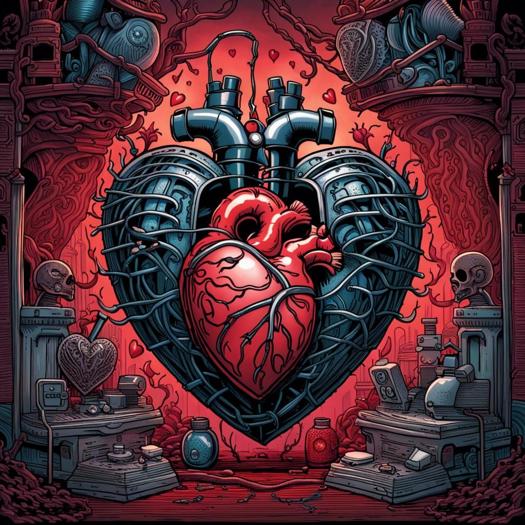 Anatomical Heart in Gothic Comic Book Style