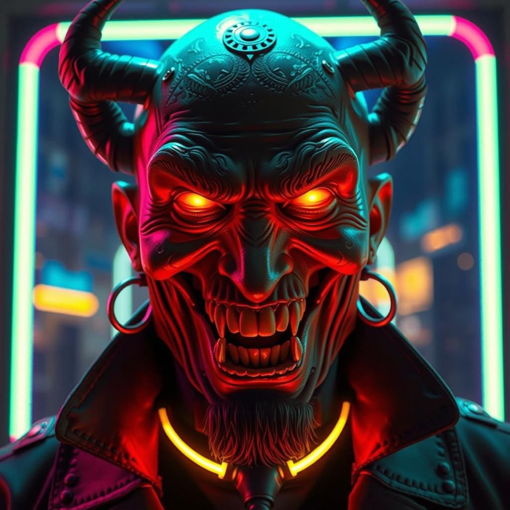 Smiling Devil in Retrofuturism Style