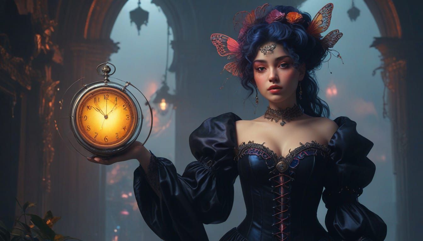 Surreal Curvy Fairy with Impasto Textures and Neo-Gothic Acc...