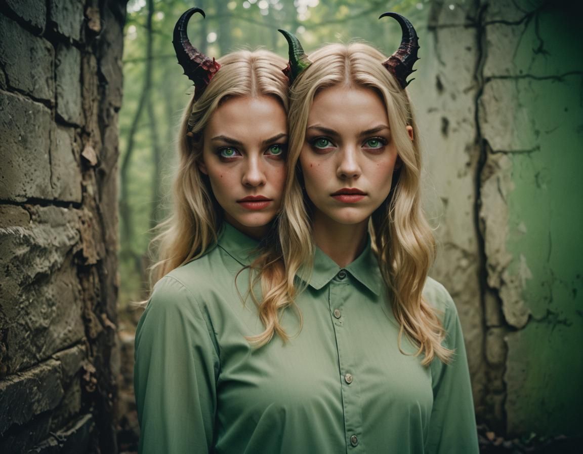 Cinematic Portrait: Blonde Girl with Devil