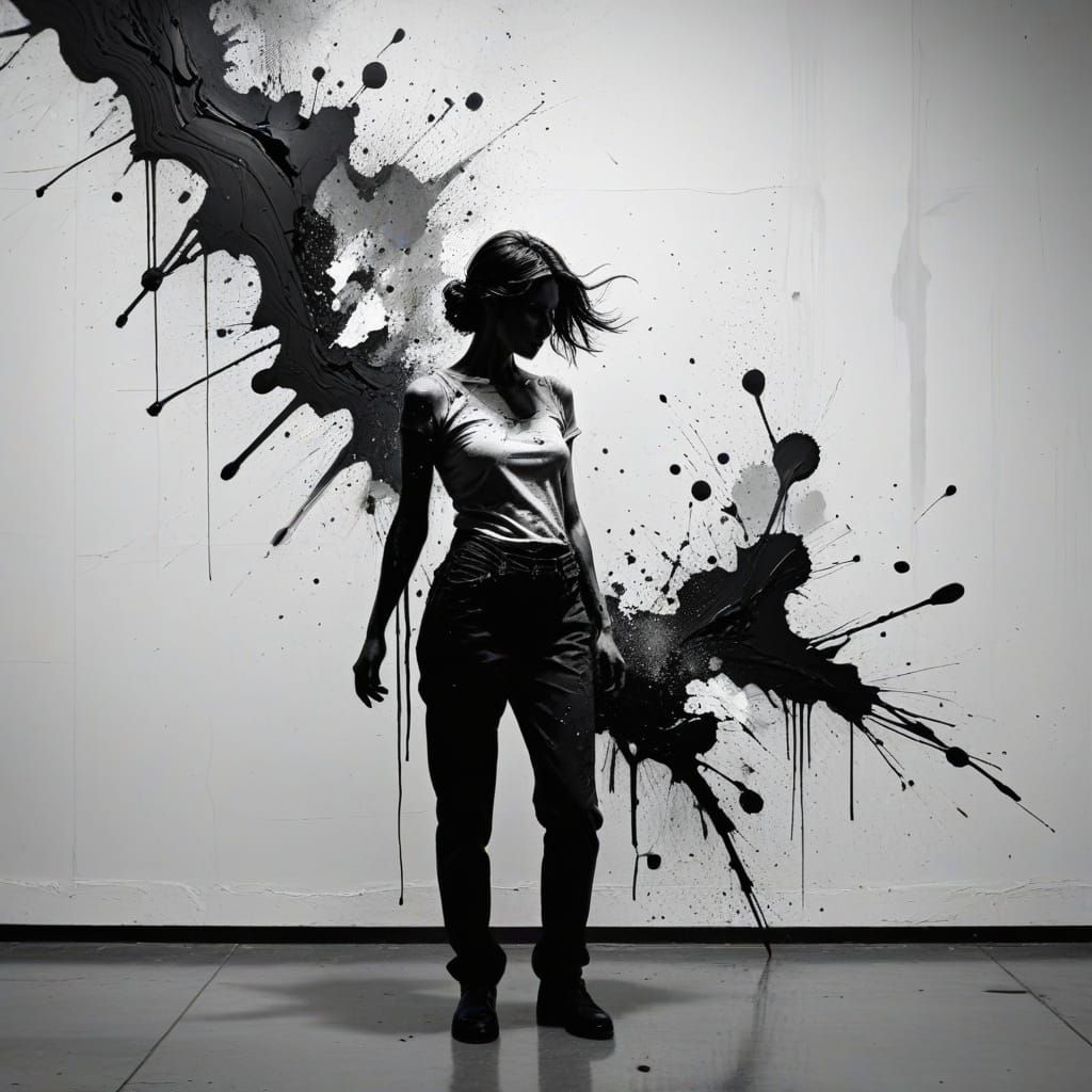 Monochromatic Ink Art: Dramatic Female Silhouette