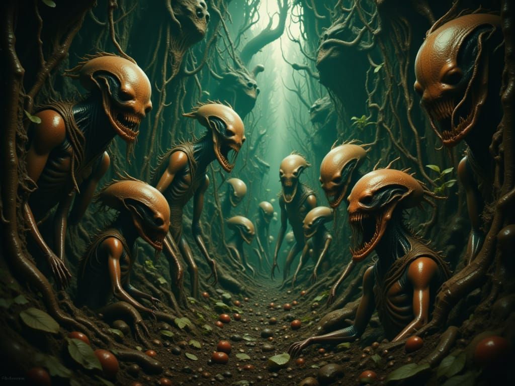 Sinister Alien Colony in Dark Fantasy Style