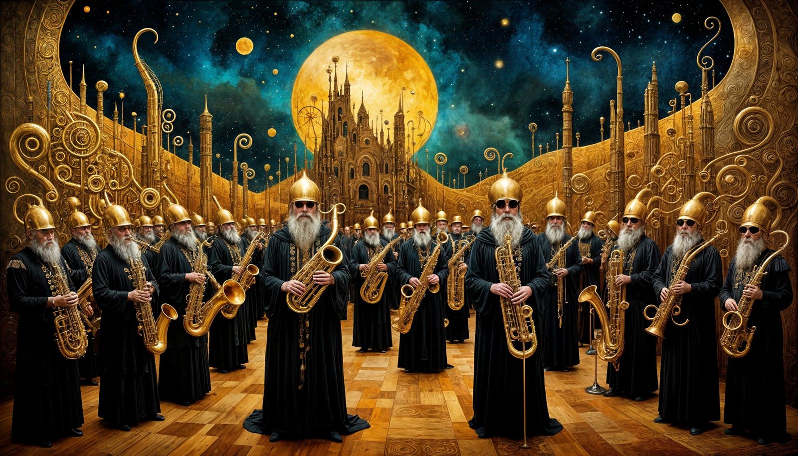 Futuristic Grand Orchestra in Golden Light