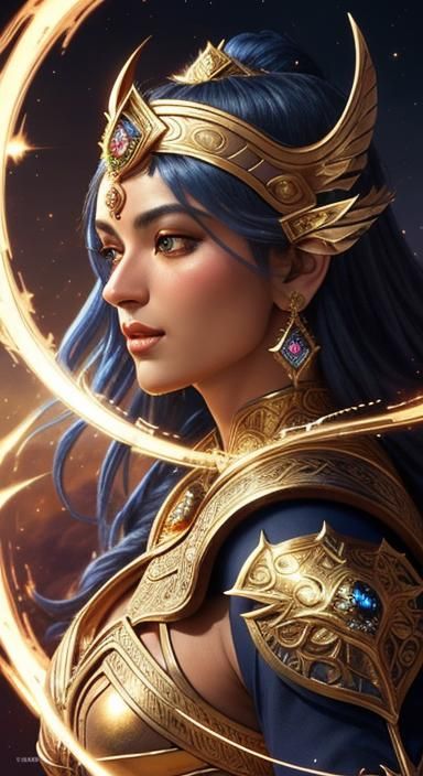 Celestial Goddess and Warrior in Golden Light
