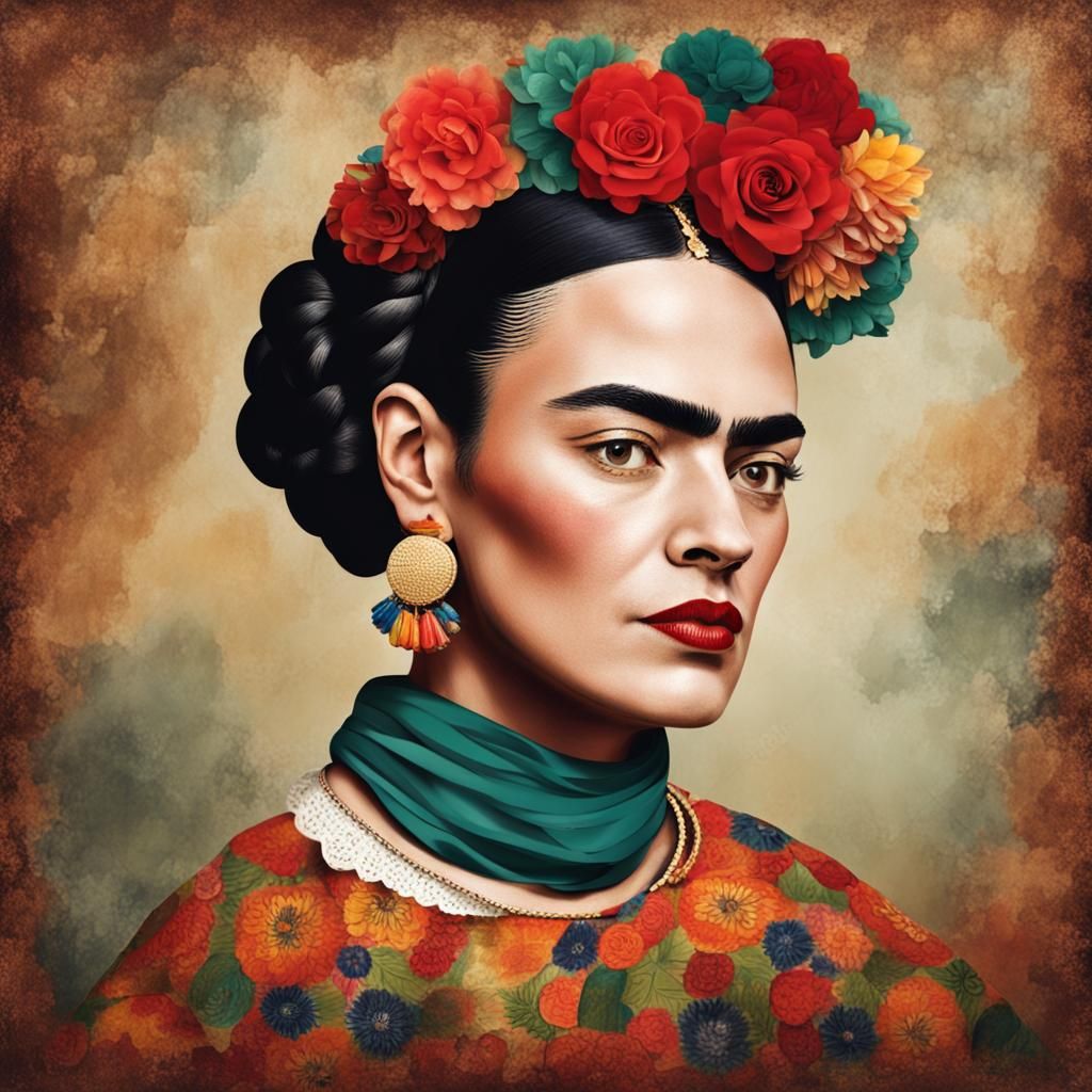 Woman Portrait in Frida Kahlo Style