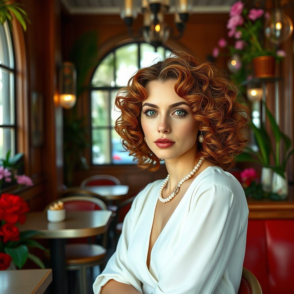 Elegant Italian Woman in Cafe, Slim Aarons Style