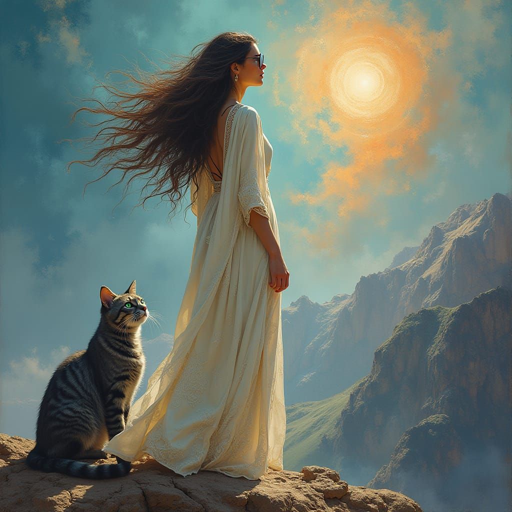 Bohemian Mystic Goddess Surrounded by Vibrant Psychedelic Co...