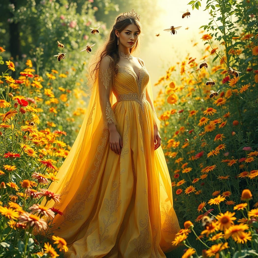 Golden Honey Queen in Whimsical Garden