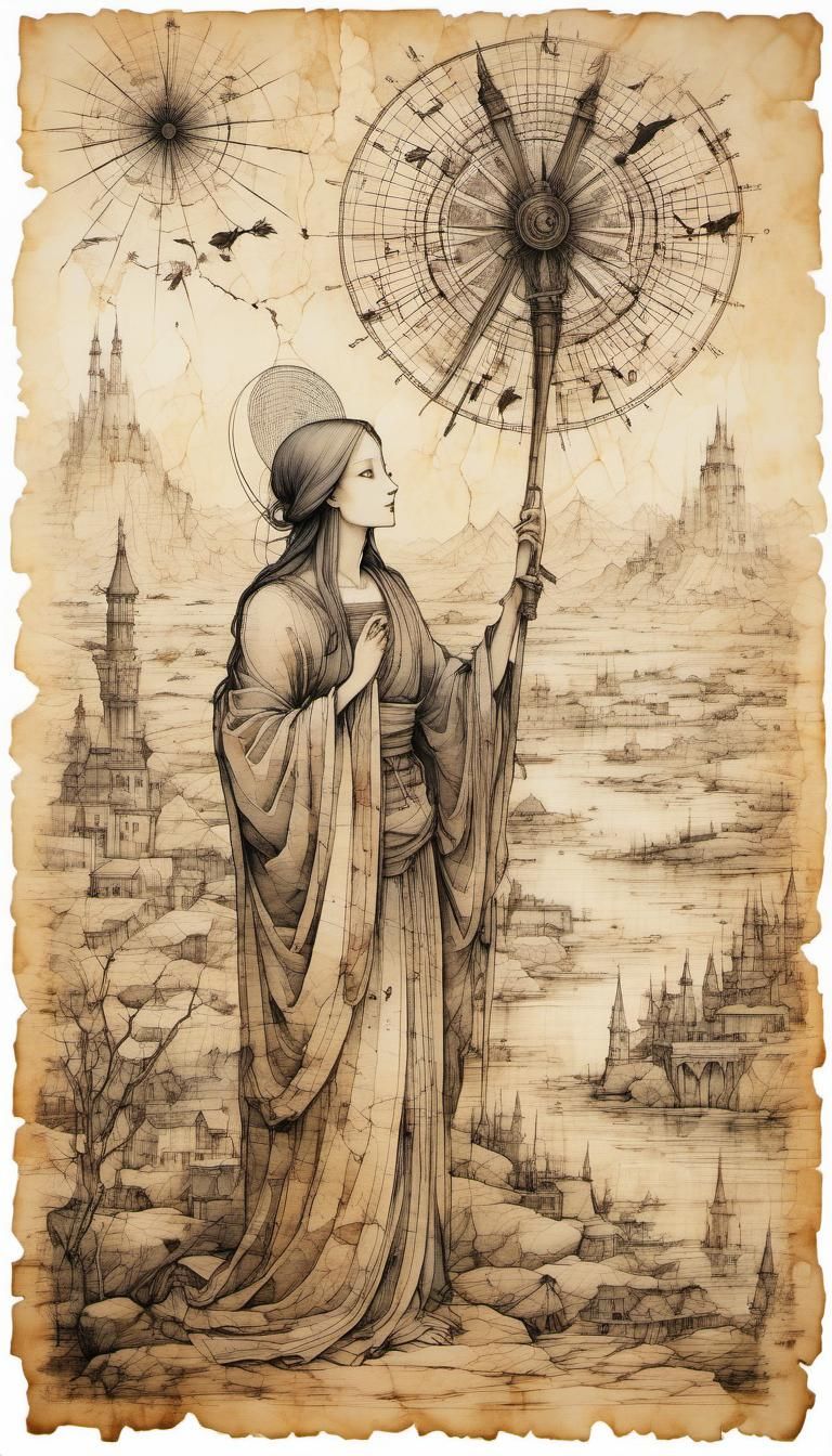 Ancient Papyrus Drawing in Renaissance Style