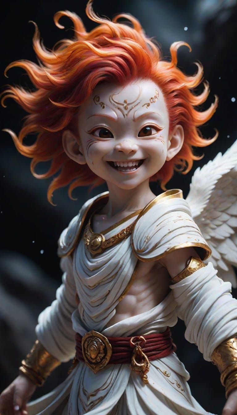 Angel Majin Closeup Portrait in Hero Landing Pose