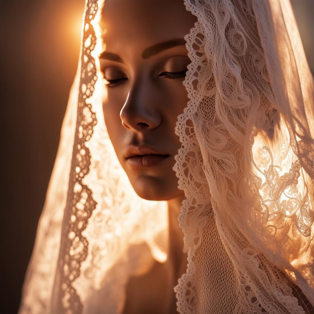 Hyperrealistic Lace Veil in Splash Art Style