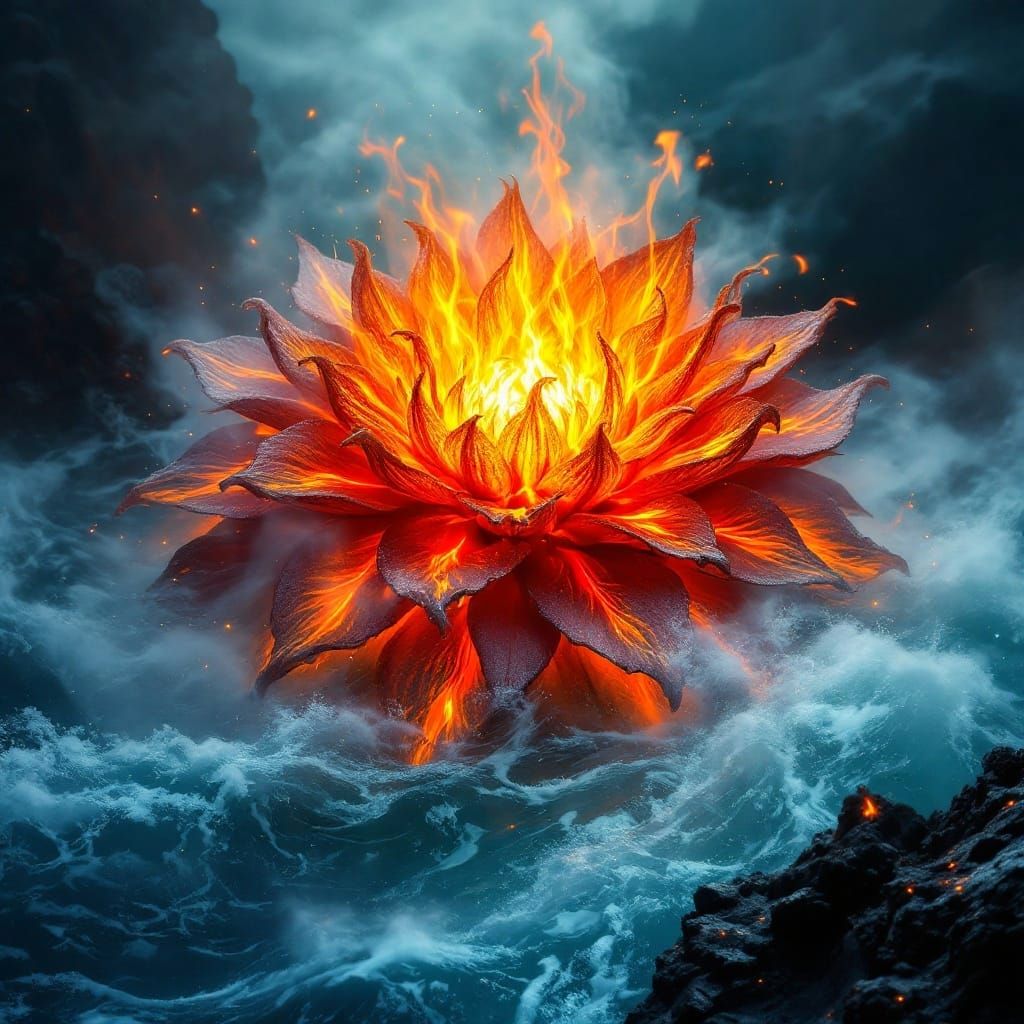 Fiery Floral Wreath of Lava and Ash Blooms from the Depths