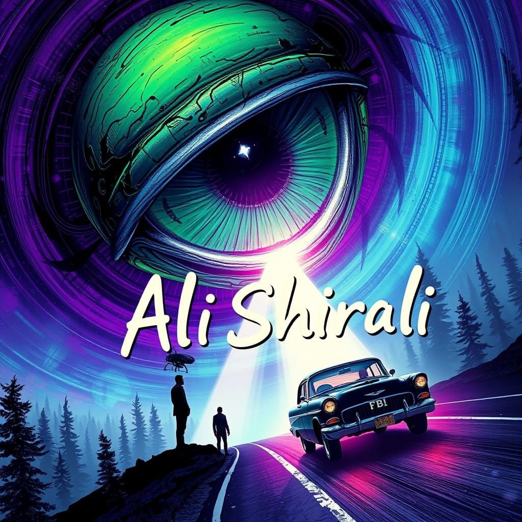 Luminous Alien Eye in Cosmic Vortex, 80s Style