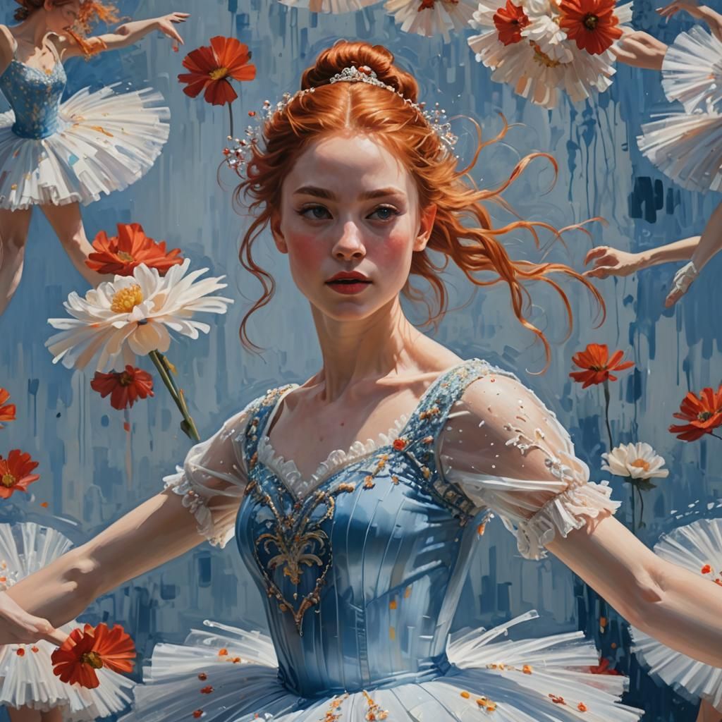 Red-Haired Ballet Dancer in Splash Art Style
