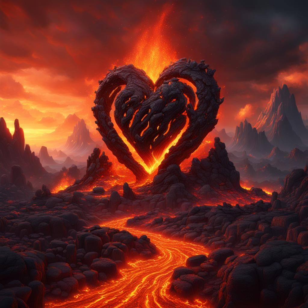 Fiery Lava Heart: Detailed Fantasy Concept Art