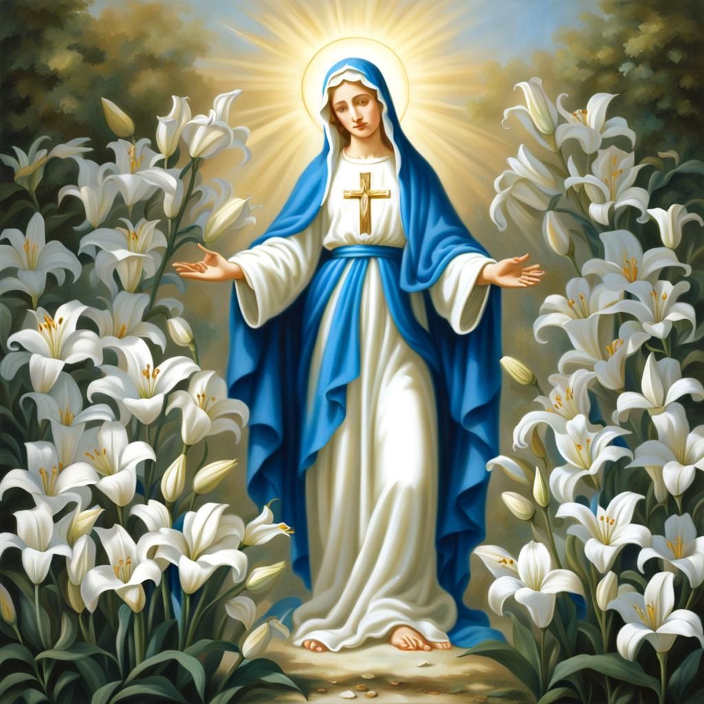 Virgin Mary with Lilies: A Peaceful Depiction