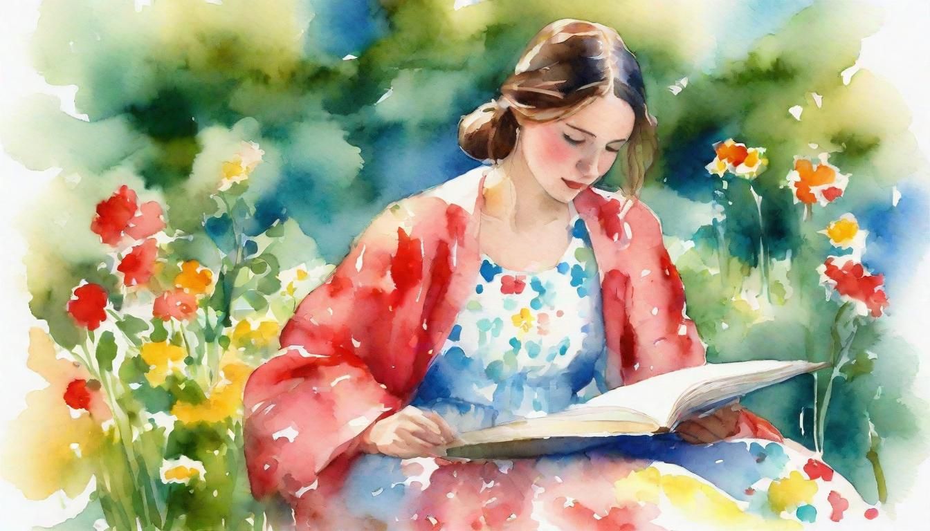 Woman Reading in Garden: Impressionistic Watercolor Portrait