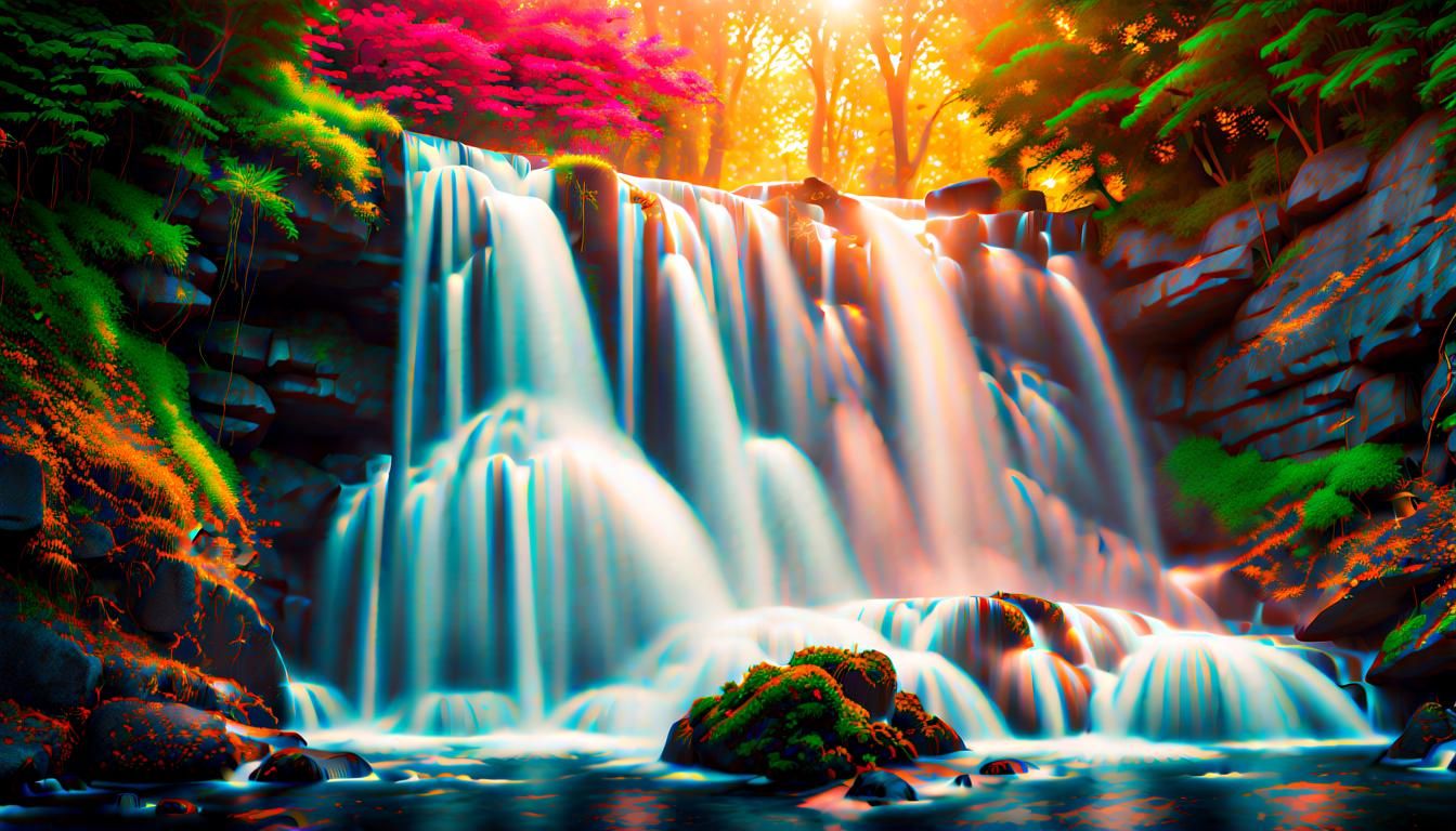 Hyperrealistic Waterfall Splash Art in Color Depth