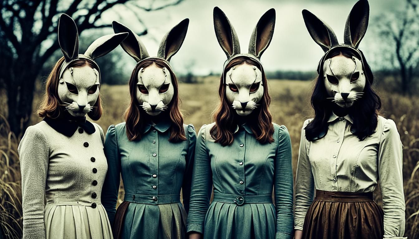 Eerie Rabbit Masks in Vintage Surrealist Photo